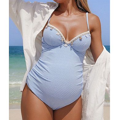 Women’s Maternity Swimsuit Adjustable Straps Backless One Piece Bathing Suit Pregnancy Swimwear