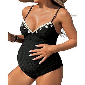 Women’s Maternity Swimsuit Adjustable Straps Backless One Piece Bathing Suit Pregnancy Swimwear