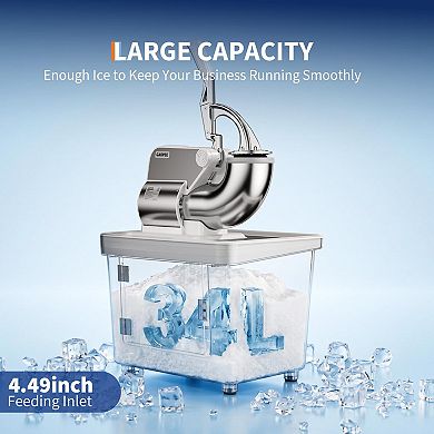 Commercial Electric Ice Crusher Machine, 4 Stainless Steel Blades Snow Cone Maker with Safety Switch