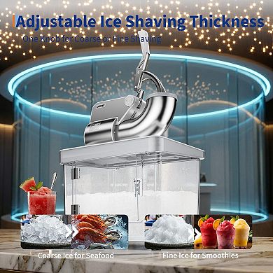 Commercial Electric Ice Crusher Machine, 4 Stainless Steel Blades Snow Cone Maker with Safety Switch