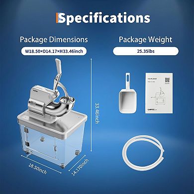 Commercial Electric Ice Crusher Machine, 4 Stainless Steel Blades Snow Cone Maker with Safety Switch