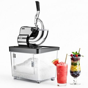 Commercial Electric Ice Crusher Machine, 4 Stainless Steel Blades Snow Cone Maker with Safety Switch