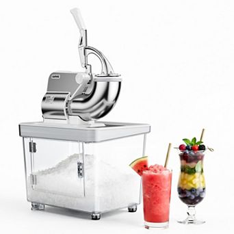 Commercial Electric Ice Crusher Machine, 4 Stainless Steel Blades Snow Cone Maker with Safety Switch