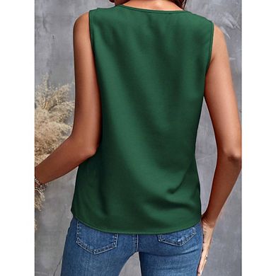 Women's Ruffle V Neck Sleeveless Blouse Casual Flowy Tank Top