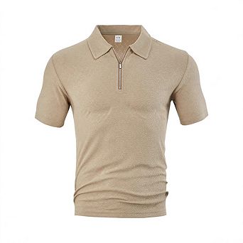 Men's Knit Polo Shirt Quarter Zip Short Sleeve Casual Business Daily Wear Top