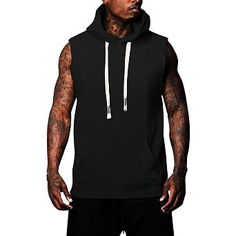 Men's Sleeveless Hoodie Tank Top Drawstring Casual Workout Gym Daily Wear Top