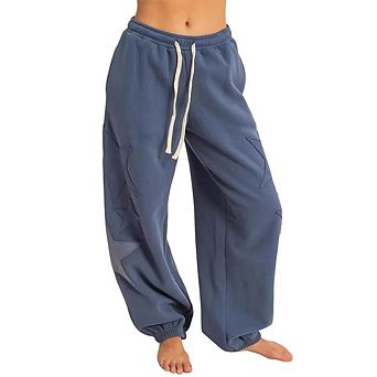 Women's Star Applique Jogger Pants Drawstring Waist Casual Loungewear Sweatpants with Pockets