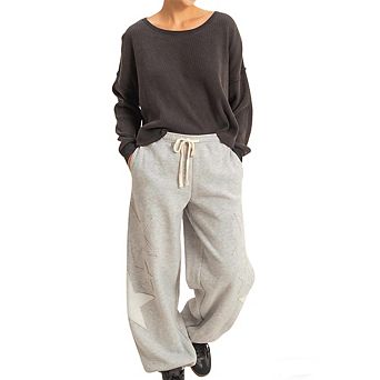 Women's Star Applique Jogger Pants Drawstring Waist Casual Loungewear Sweatpants with Pockets