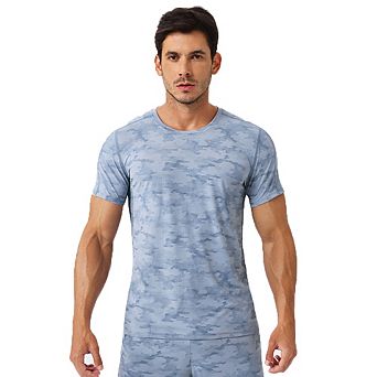 Men's Camo Print Athletic T-Shirt Crew Neck Quick Dry Workout Gym Running Short Sleeve Tee