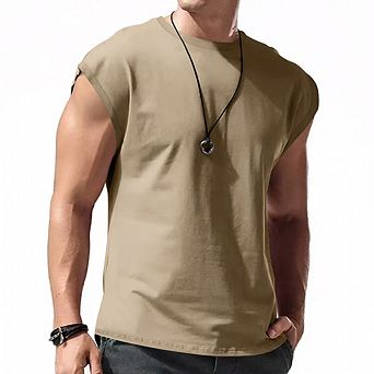 Men's Casual Sleeveless T-Shirt Crew Neck Loose Fit Summer Daily Wear Muscle Tank Top