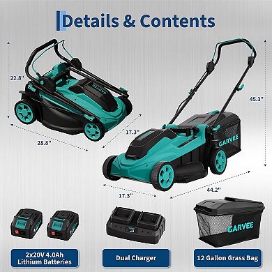 40V Cordless Lawn Mower, 17-Inch Battery Powered Push Lawn Mower with 6-Position Height Adjustment