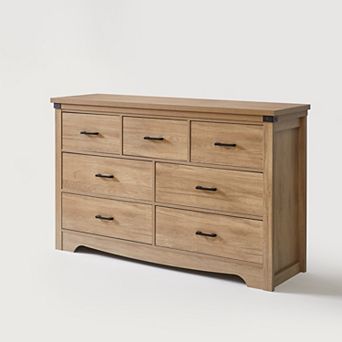 7 Drawer Rustic Wooden Chest With Metal Handles For Hallway And Entryway Storage