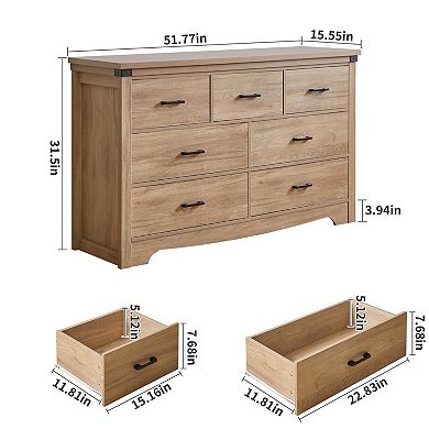 7 Drawer Rustic Wooden Chest With Metal Handles For Hallway And Entryway Storage
