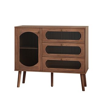 3 Drawer Wooden Accent Cabinet With Shelves For Entryway And Living Room Storage