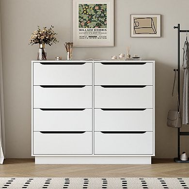 8 Drawer Wide Wooden Chest With Large Capacity For Bedroom And Entryway Storage