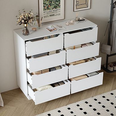 8 Drawer Wide Wooden Chest With Large Capacity For Bedroom And Entryway Storage