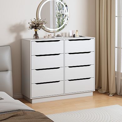 8 Drawer Wide Wooden Chest With Large Capacity For Bedroom And Entryway Storage