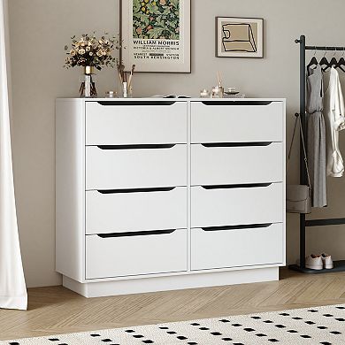 8 Drawer Wide Wooden Chest With Large Capacity For Bedroom And Entryway Storage