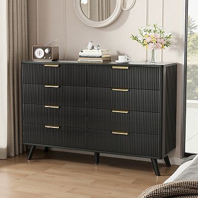 8 Drawer Dresser With Fluted Wood Structure For Bedroom Nursery And Entryway