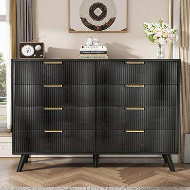 8 Drawer Dresser With Fluted Wood Structure For Bedroom Nursery And Entryway