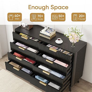 8 Drawer Dresser With Fluted Wood Structure For Bedroom Nursery And Entryway