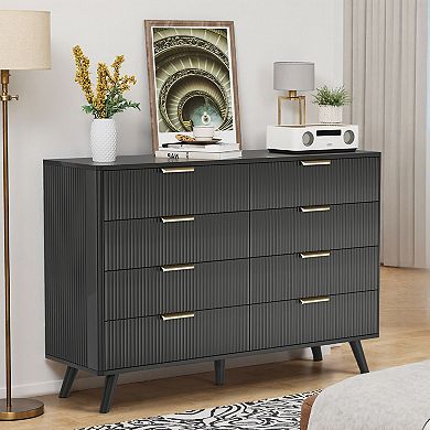 8 Drawer Dresser With Fluted Wood Structure For Bedroom Nursery And Entryway