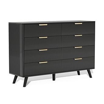 8 Drawer Dresser With Fluted Wood Structure For Bedroom Nursery And Entryway