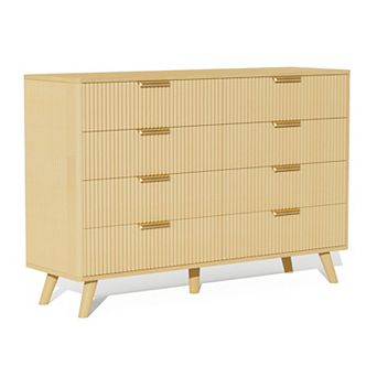 8 Drawer Dresser With Fluted Wood Structure For Bedroom Nursery And Entryway