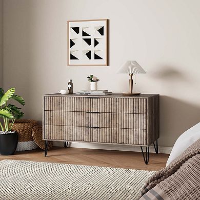 Solid Wood Dresser With Rustic Finish For Daily Bedroom Storage Organization