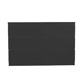 6 Drawer Wooden Dresser With Concealed Handles For Bedroom And Entryway Storage