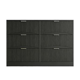 6 Drawer Wooden Dresser With Wavy Panel Structure For Living Room And Entryway Storage
