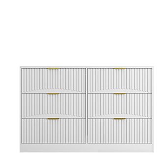 6 Drawer Wooden Dresser With Wavy Panel Structure For Living Room And Entryway Storage