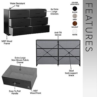 6 Drawer Cabinet With Spacious Fabric Drawers For Household Indoor Storage