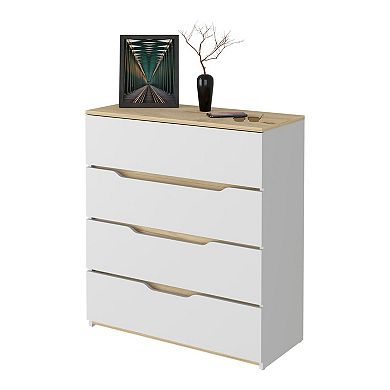4 Drawer Wooden Chest With Flat Tabletop For Daily Household Storage Arrangement