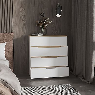 4 Drawer Wooden Chest With Flat Tabletop For Daily Household Storage Arrangement
