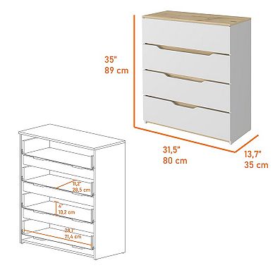 4 Drawer Wooden Chest With Flat Tabletop For Daily Household Storage Arrangement