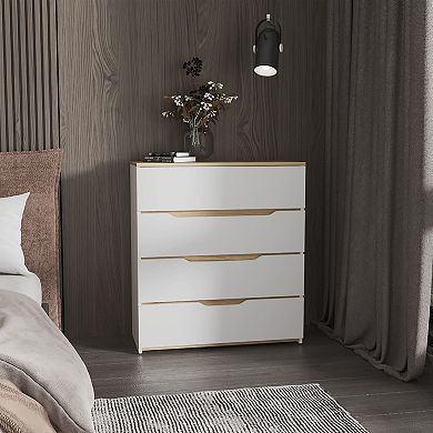 4 Drawer Wooden Chest With Flat Tabletop For Daily Household Storage Arrangement