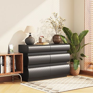 6 Drawer Wooden Dresser With Handle Free Structure For Compact Bedroom Storage