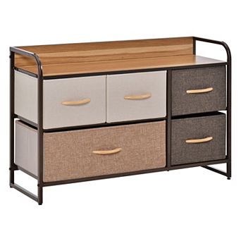5 Drawer Fabric Storage Tower With Steel Frame For Bedroom And Entryway Organizing