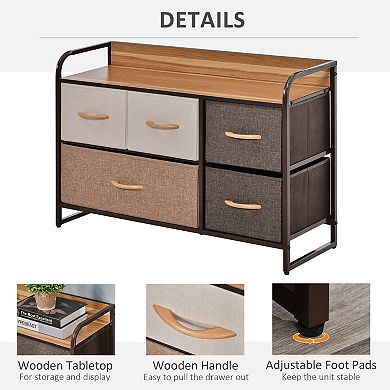 5 Drawer Fabric Storage Tower With Steel Frame For Bedroom And Entryway Organizing