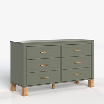 6 Drawer Double Wooden Dresser With Metal Handles For Kids Bedroom Storage Spaces