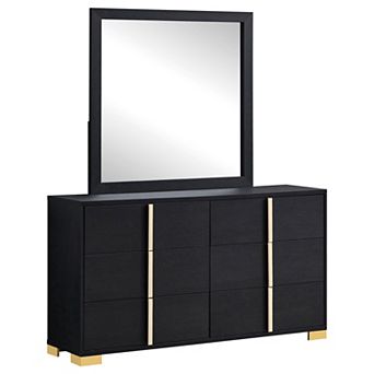6 Drawer Dresser Equipped With Attached Mirror For Indoor Bedroom Arrangement