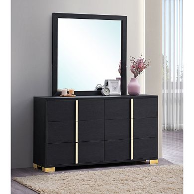 6 Drawer Dresser Equipped With Attached Mirror For Indoor Bedroom Arrangement