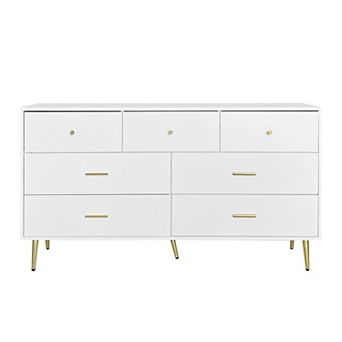 7 Drawer Storage Cabinet With Golden Metal Details For Indoor Clothing Storage