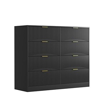 8 Drawer Wooden Chest With Gold Metal Handles For Indoor Household Organizing Use