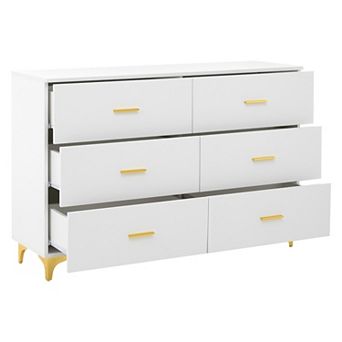 6 Drawer Wooden Dresser With Metal Legs For Indoor TV Stand And Household Storage