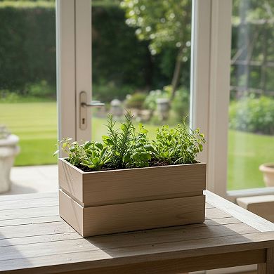 Rectangular Planter Box with Drainage Trough Sturdy Resin for Walkway and Yard