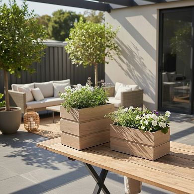 Rectangular Planter Box with Drainage Trough Sturdy Resin for Walkway and Yard