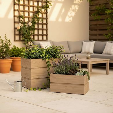 Rectangular Planter Box with Drainage Trough Sturdy Resin for Walkway and Yard