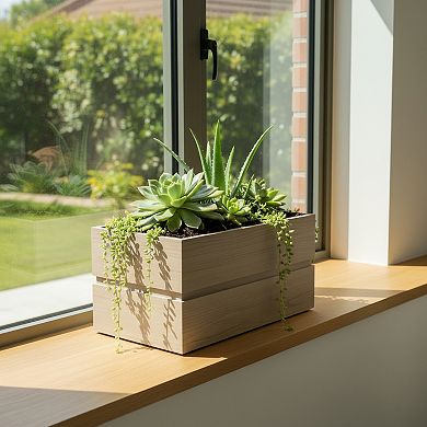 Rectangular Planter Box with Drainage Trough Sturdy Resin for Walkway and Yard
